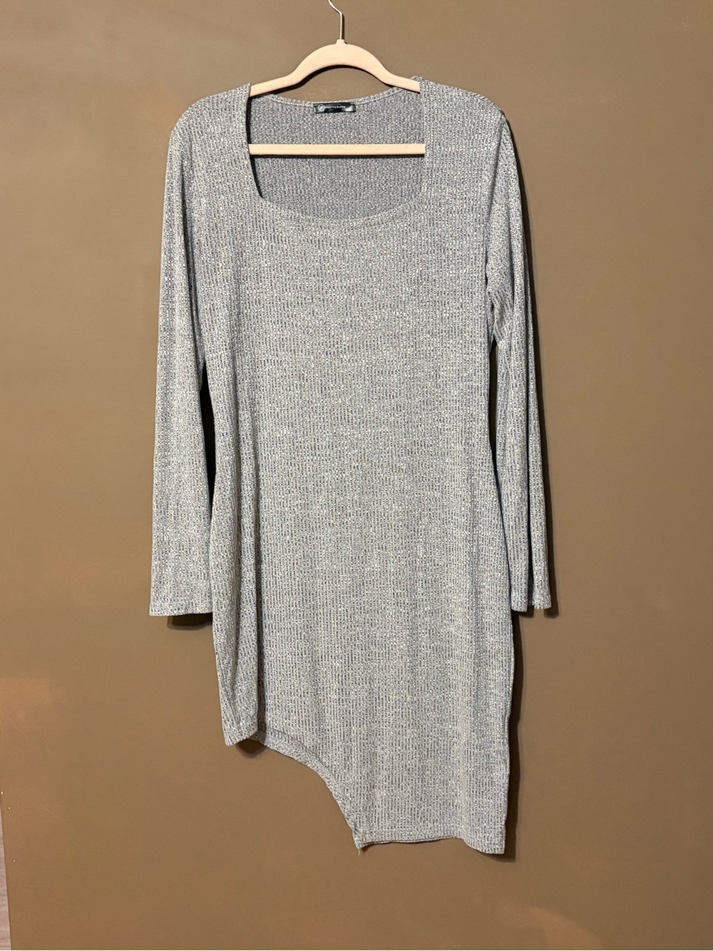 Asymmetrical Long-Sleeve Dress in Gray